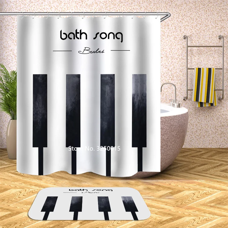 Черно-белые клавиши для пианино садовые цветы зеленые листья занавеска душа