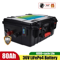 waterproof lifepo4 battery 36v 80ah 60ah with bms for 80lbs 112lbs trolling motor sea fishing boats 10a charger