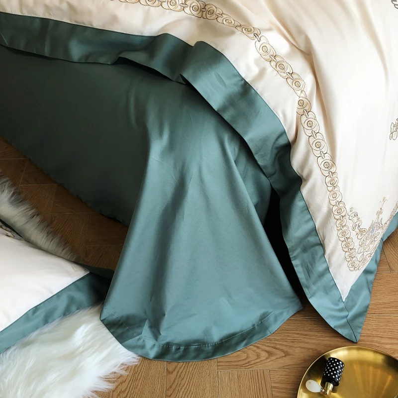

White Luxury European Pastoral Floral Embroidery 1200tC Egyptian Cotton Bedding Set Duvet Cover Flat/Fitted Sheet Pillowcases