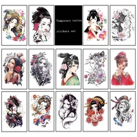 10piece tearing geisha temporary tattoo stickers female half arm waterproof classical big picture art fake tattoo cover scar set