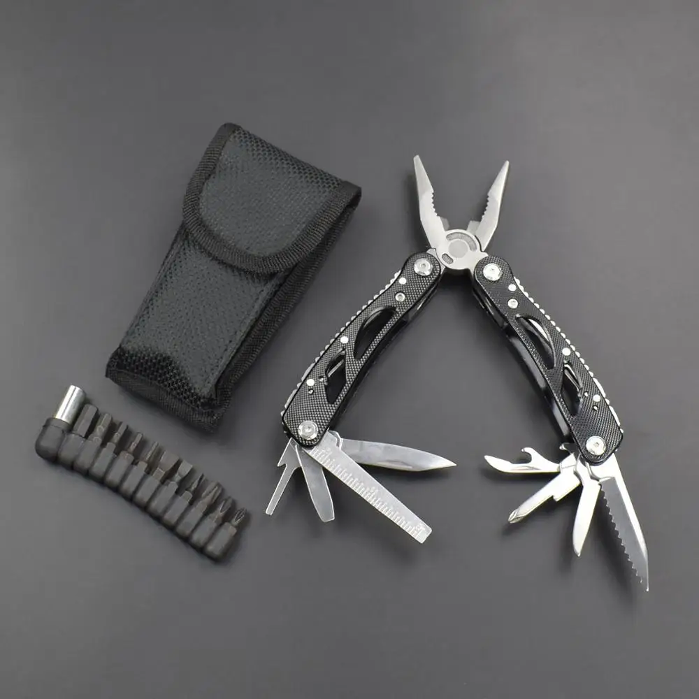 NEWACALOX-Alicates multiherramienta, Kit de alicates de bolsillo para cuchillo, destornillador, brocas, multiherramienta para supervivencia, Camping, caza, pesca y senderismo