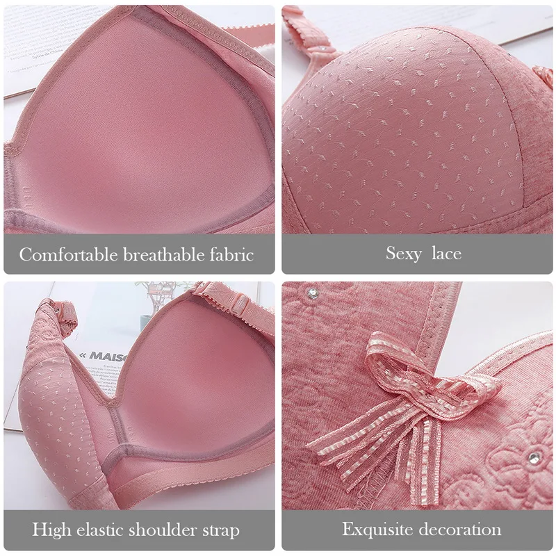 

Big Cup Push Up Bra Without Underwire 2021 Bra For Women Solid Color Bow Thin Full Coverage Soft Comfort Daily Wear Lingerie Bra