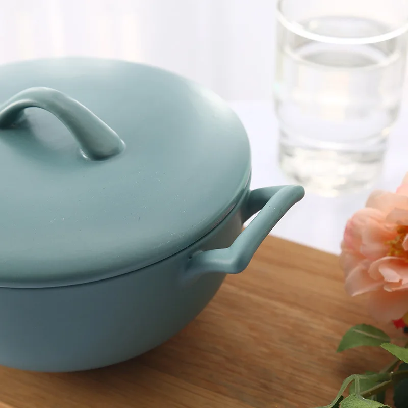 Матовая Трехцветная керамическая миска с крышкой матовая двойная для ушей в