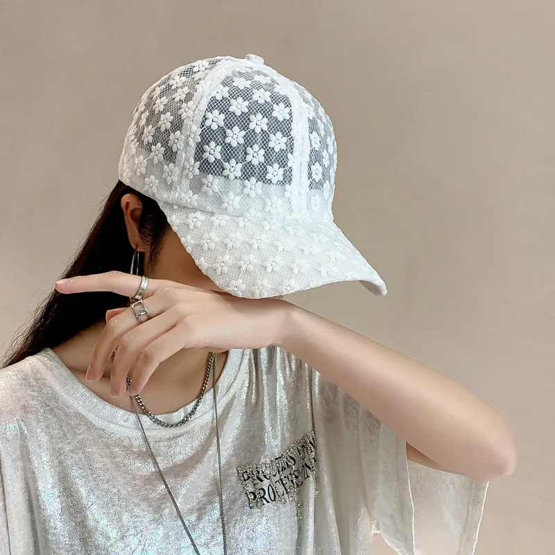 

Lace Flower Women Baseball Cap Summer Breathable Mesh Sun Hat Solid Color Girls Visor Sunscreen Caps