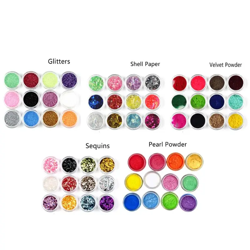 

2021 New 60Pcs Resin Casting Mold Glitters Sequains Mica Pearl Pigment Large Kit Makeup Jewelry Fillings Nail Art Jewelry Making