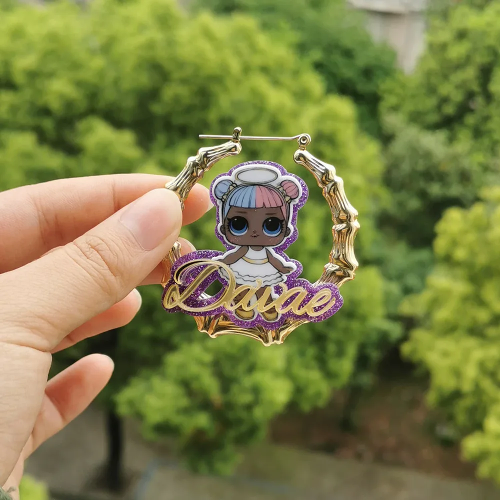 2021 New Children's Custom Set Cartoon Character Name Earrings Necklace Bracelet Kid Personality Cute Name Set Girl  Gift