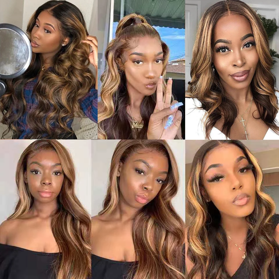 

HairUGo P4/27 Highlight Straight 4x4 Lace Closure Human Hair Wig With Baby Hair Brazilian 10-28'' Remy Hair T Part Lace Wig 150%