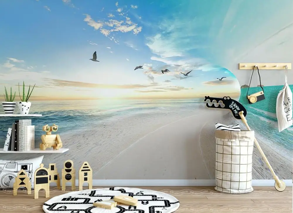 

2019 wall papers home decor 3d Sea sky landscape painting Living room TV sofa background wall wallpaper roll size