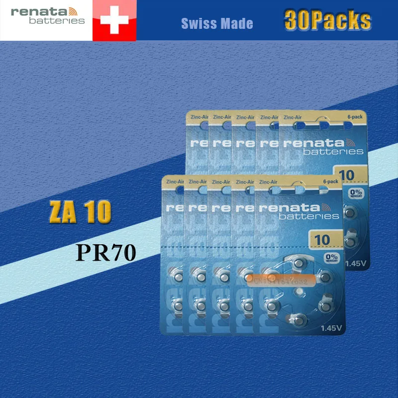 30 упаковок (180 батареек) XRenata Maratone плюс размер ZA10 PR70 Zinc Air 1 45 V слуховой аппарат
