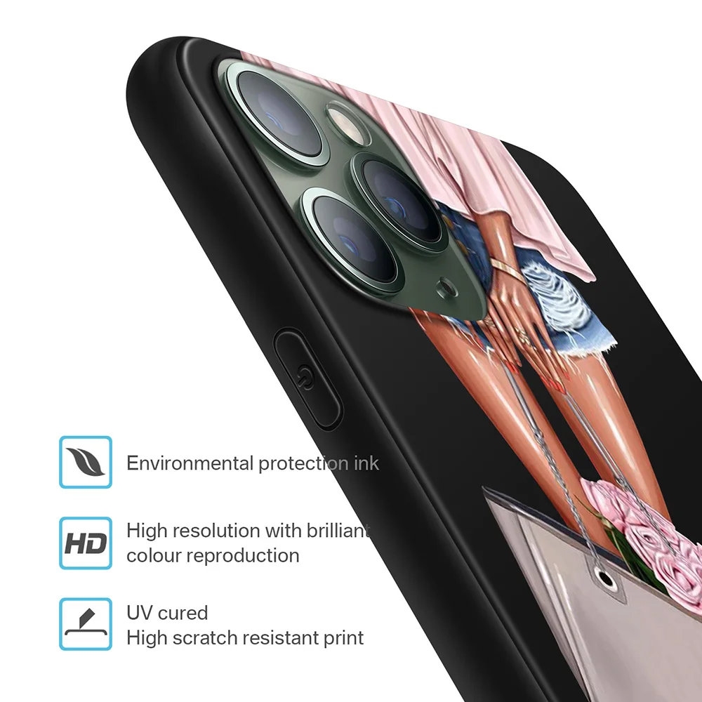 Fashion Women Girls Cover for iPhone 11 Pro Max Case X XS Max 6 6S 7 8 Plus Soft Black Silicone Fundas Coque for iPhone XR Case