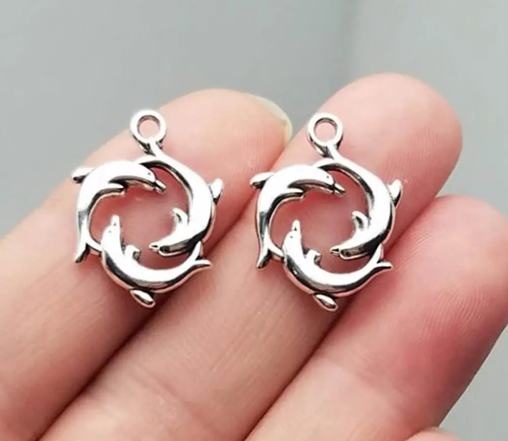 25 шт./лот 21x17 мм античный посеребренный Дельфин Подвески Морская жизнь сделай сам