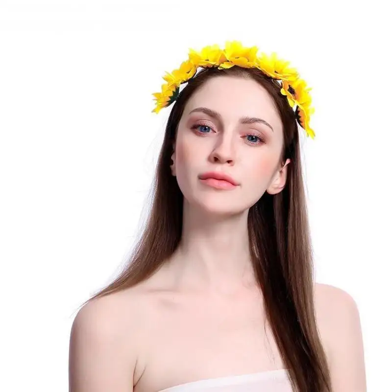 Желтый Хризантема резинки Венок повязка на голову для волос цветок женщин венки