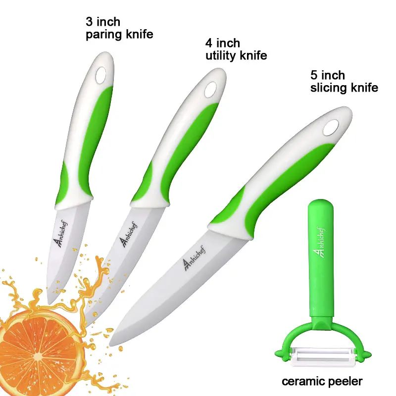 3 Green White Set Кухонный нож, керамические ножи, 3, 4, 5, 6 дюймов+ Овощечистка, белое лезвие, для очистки овощей, фруктов, шеф-повара, набор ножей, инструменты для приготовления пищи - Цвет: 3 Green White Set
