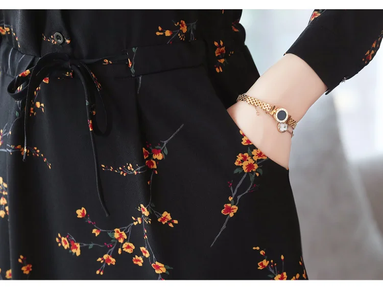 Mozuleva 2019 осень зима новое черное платье с цветочным рисунком размера плюс миди