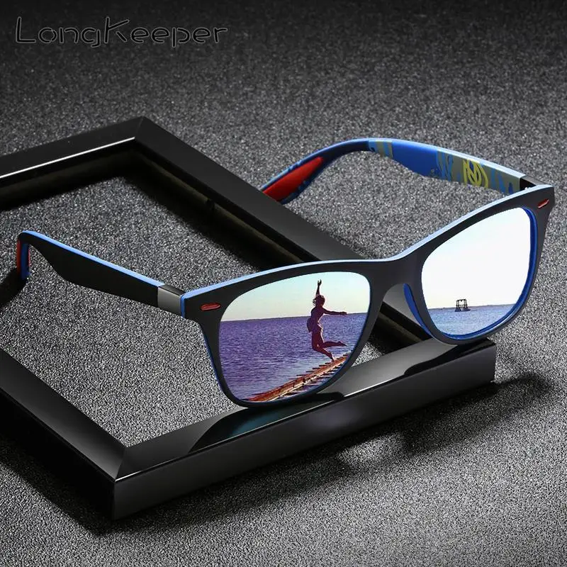 

Мужские поляризованные солнцезащитные очки LongKeeper, классические Квадратные Зеркальные Солнцезащитные очки с заклепками для вождения, UV400 P22
