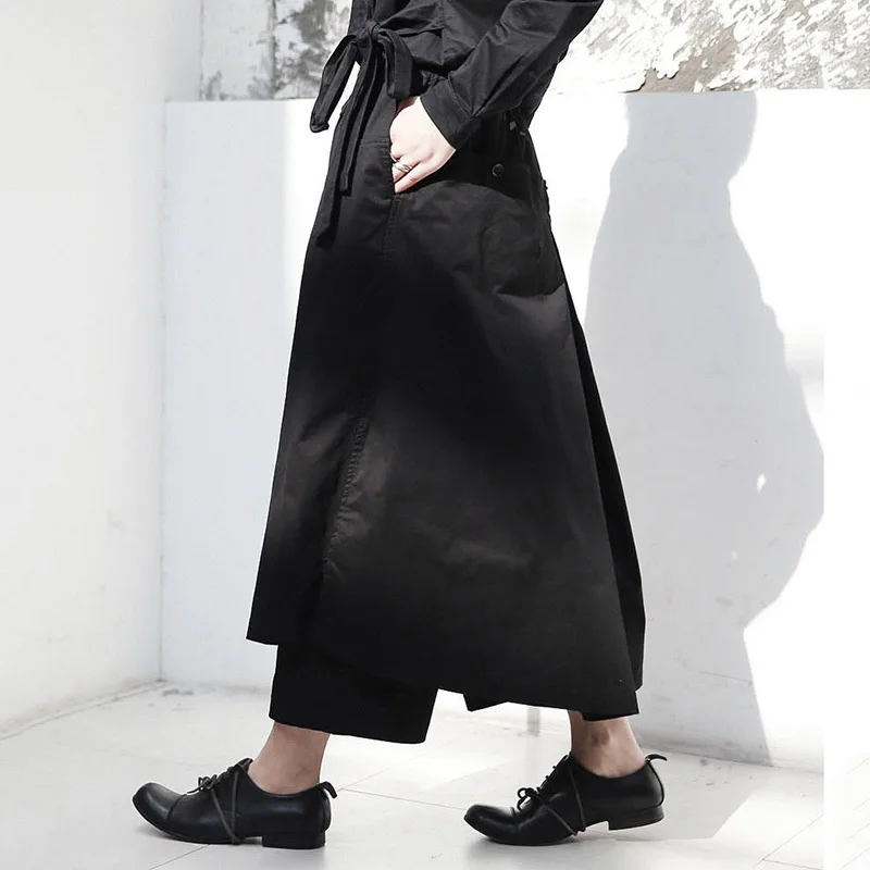 [EAM] 2021 New Spring High Elastic Waist Black Loose Vent Loose Long Wide Leg Pants Trousers Women Fashion Tide JI084