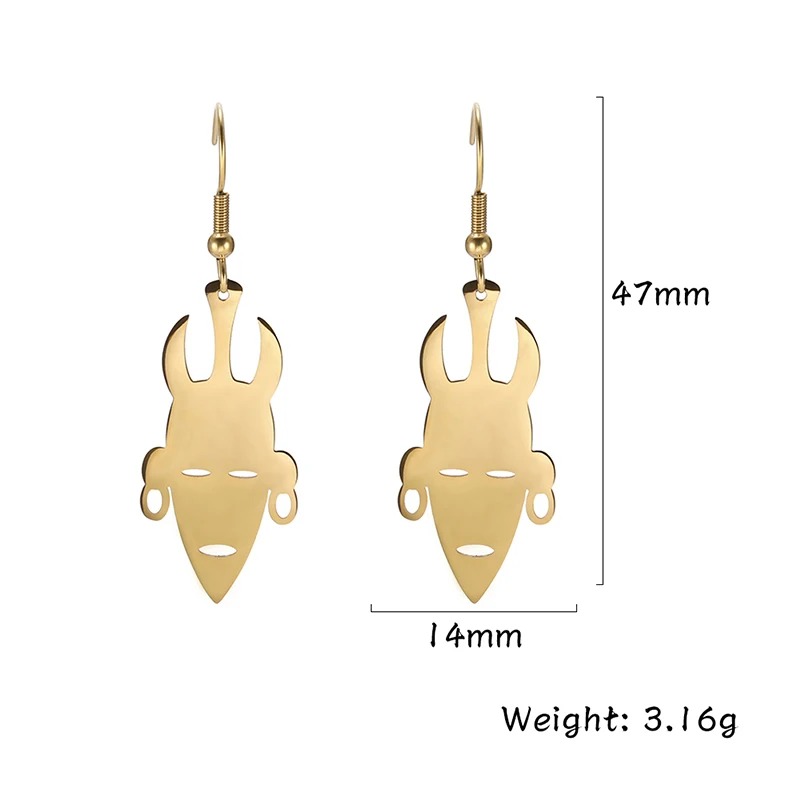 Винтажные серьги с лицом фараона из нержавеющей стали для женщин и мужчин в