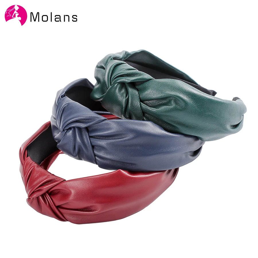 MOLANS PU Twist повязки с узелком кожаные повязки для волос средние повязки с узлом Модная Меховая повязка на голову обруч женские аксессуары для волос