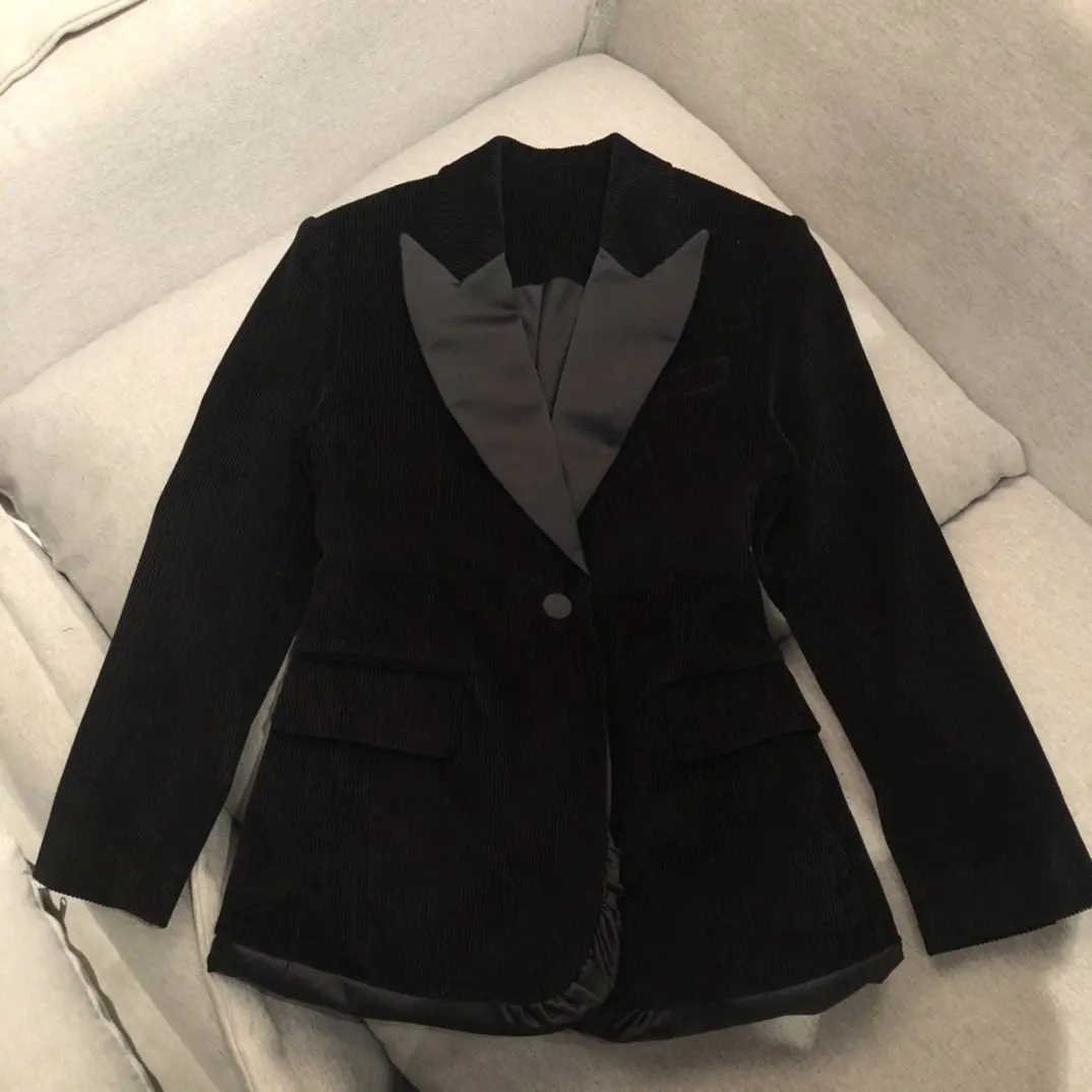 

New Ladies 2021 High Quality Fashion Long Sleeve Contrast Lapel Corduroy Jacket 1205