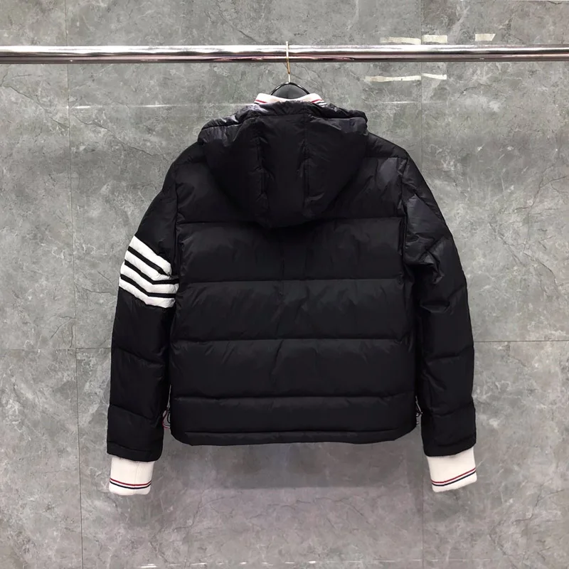 TB THOM Men's Winter Jacket Black Down Jacket Fashion Brand Down-Filled Matte Nylon Stripes Coat Wholesale TB Thermal Jackets