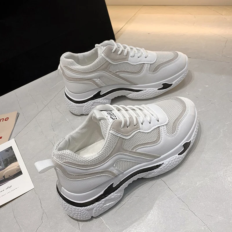 

Women Casual Shoes 2021 Spring Fashion Female White Trainers Unisex Sneakers Women Lace up High Platform Mesh Sneakers