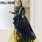Арабские черные высокие низкие официальные платья для выпускного вечера Aibye Couture Дубай Vestidos Custom Пышное вечернее платье исламские вечерние платья 2020