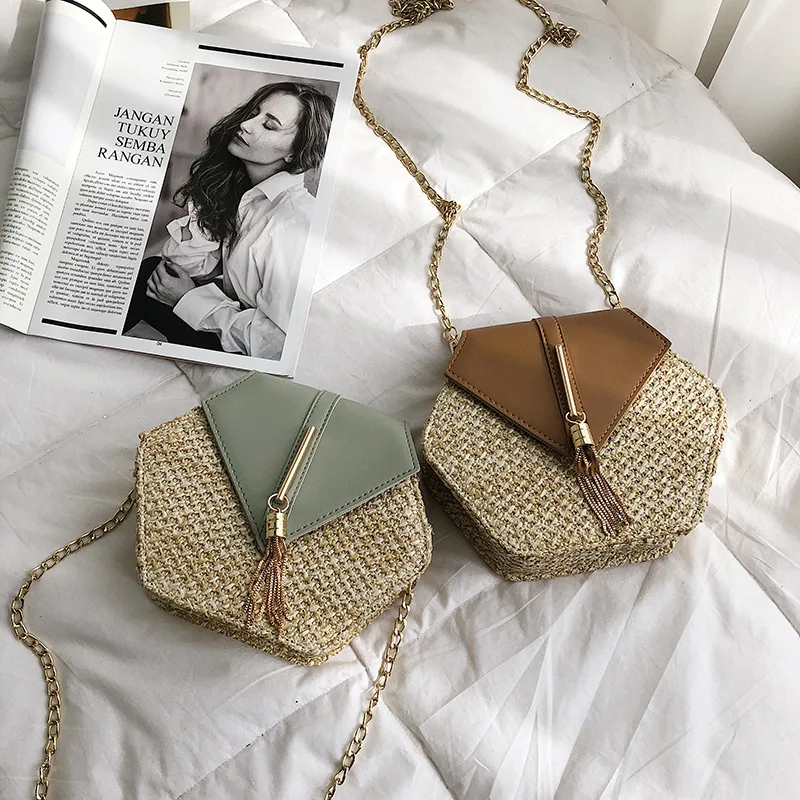 

Bags for Women 2020 over-the-Shoulder Bag New Style Beach Straw Bag Woven Women's Bag Chain Shoulder Bag Crossbody Tassel Pouch