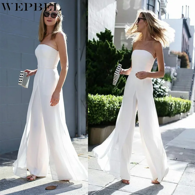 

WEPBEL Jumpsuits Women's Sexy Solid Chiffon Sleeveless Slim Jumpsuits Summer Elegance Mid Waist Strapless Wide Leg Jumpsuits