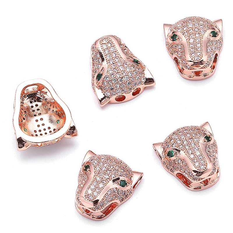 1Piece Panther Animal Leopard Head AAA Zircon Bead Copper Spacer Beads Charms Jewelry Making DIY Bracelet Necklace Factory Price | Украшения