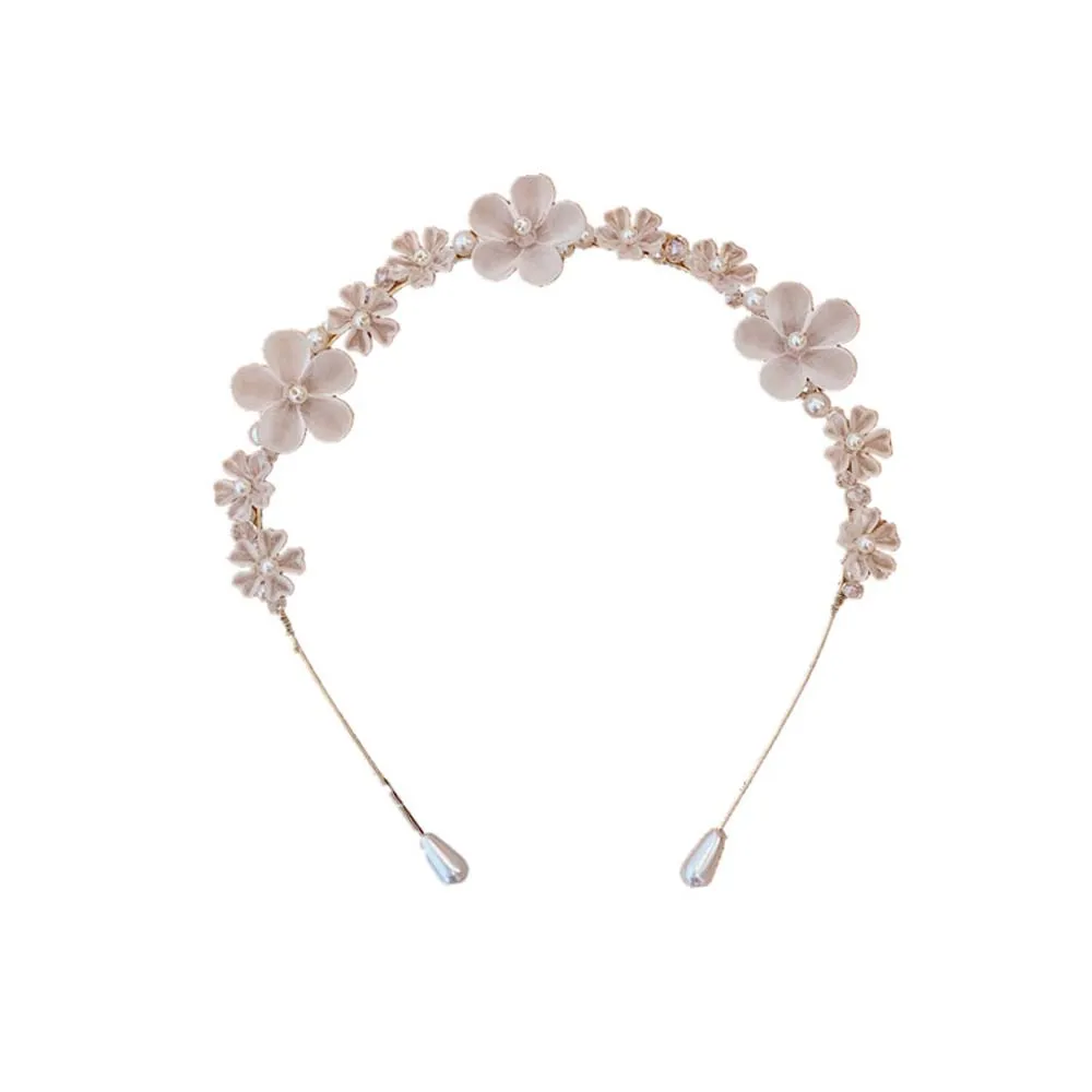 Diadema de perlas de cristal para ni&ntilde;a, accesorios para el cabello con aro de flores, temperamento salvaje coreano-4