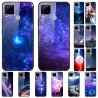 case for realme c15 back phone cover black silicone bumper with tempered glass star sky series