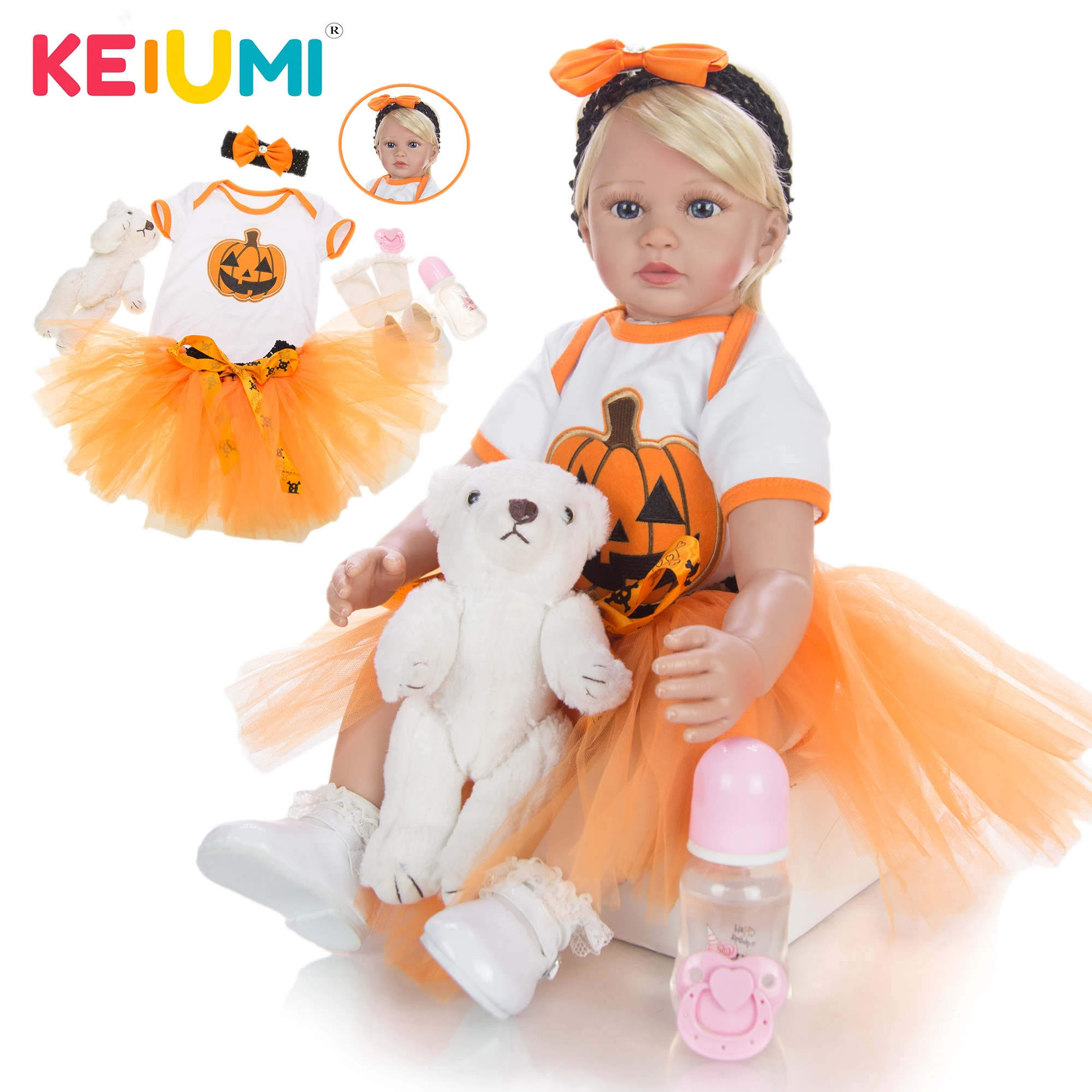 KEIUMI Новое поступление золотые волосы Reborn Babies куклы 24 дюйма силиконовая Мягкая