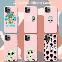 aesthetics cute cartoon alien phone case for iphone 6 6s 7 8 plus xr x xs xsmax 11 12 pro mini max candy pink silicone cover