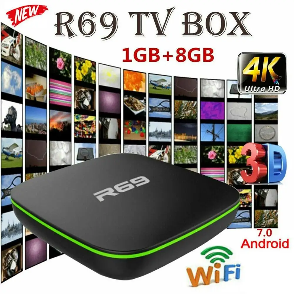 2019 горячая Распродажа R69 Android 7 1 Smart TV Box + 8G четырехъядерный HD 2 4 ГГц WiFi 4K медиаплеер