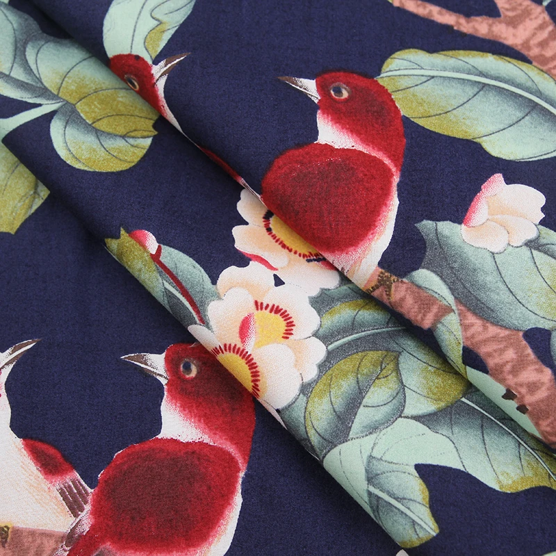

Cotton Fabric for Dress Birds and Flowers Print Pattern Long Sleeves Handmade DIY Sewing Cloth Shirts