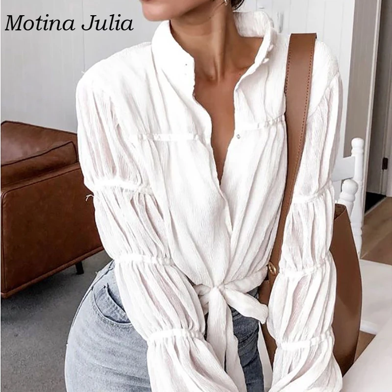 Motina Julia 2019 шикарные блузки с пышными рукавами в белом стиле OL женские блузы Топ