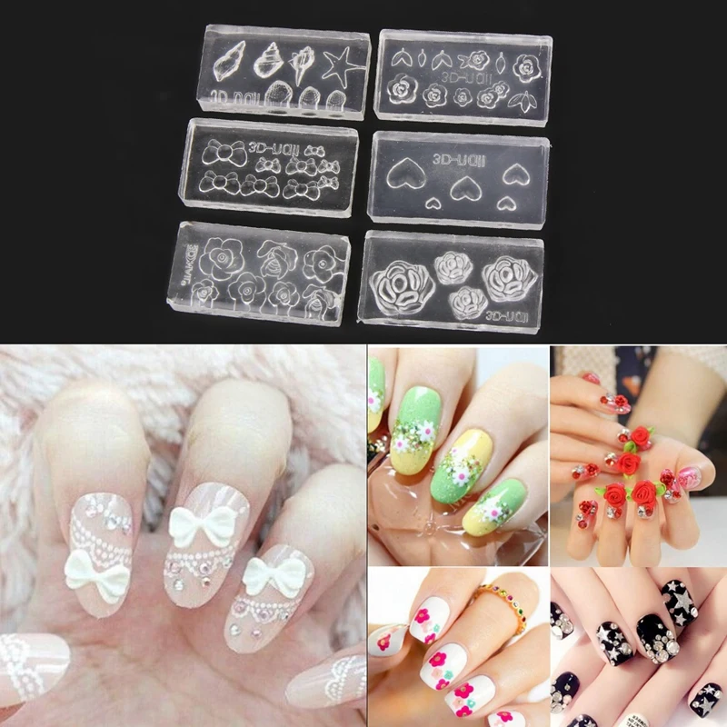 6Pcs 3D Mold For Nail Art Decorations Diy Design Silicone Templates Pattern Manicure Beauty Nails | Красота и здоровье