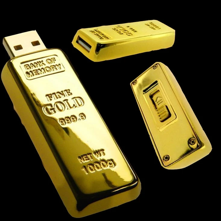 

Gold Bar 2.0 Usb Creativo 128GB 16GB 32GB Usb 2TB Flash Drive Metal Key Pen Drive 64GB Pendrive 1TB Flash Memory Stick Man Gift