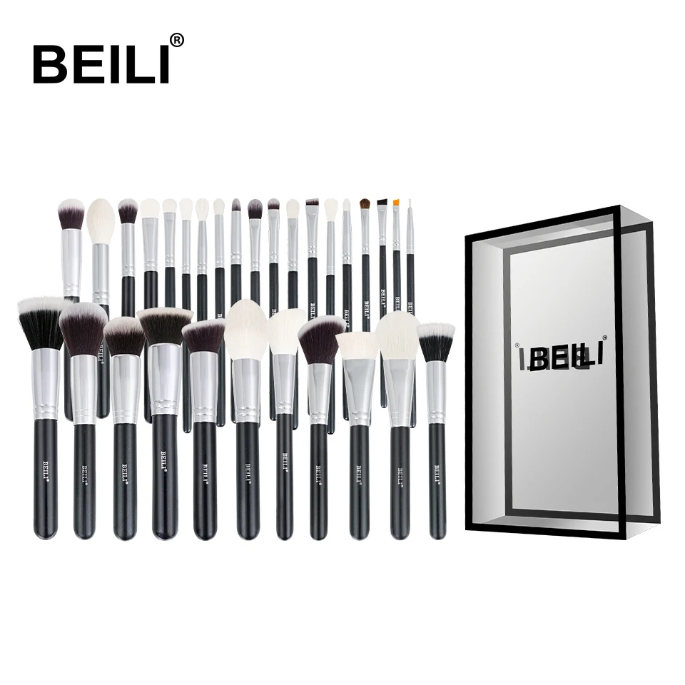 B30 BEILI черный полный Профессиональный набор кистей для макияжа натуральный козий волос основа порошок консилер, контур смешивание глаз 30 шт - Handle Color: B30