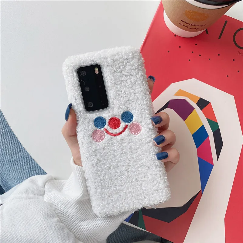 

New Plush Cartoon Smiley Face Expression Phone Case For Huawei P40 Pro P30 Lite P20 P10 Plus P9 P8 Nova 3E 4E Protection Covers