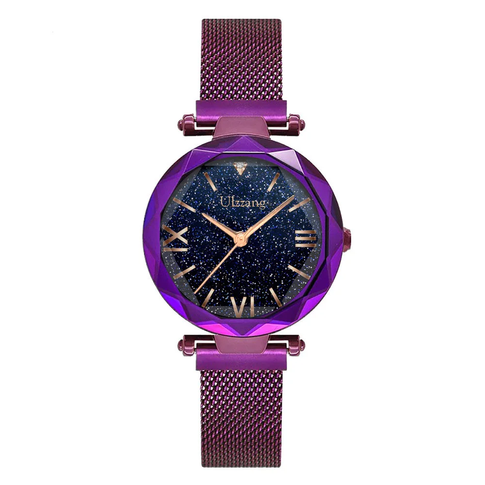 Roma Purple Стильные женские часы Звездное небо римские цифры легко Магнит пряжка женские кварцевые часы подарок любителю Ulzzang Брендовые повседневные часы - Цвет: Roma Purple