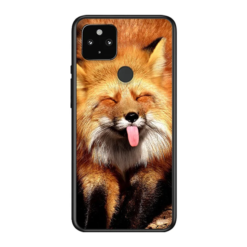 

Cute Snow Fox Soft TPU Silicone Black Cover For Google Pixel 5 4A 5G 4 XL Phone Case