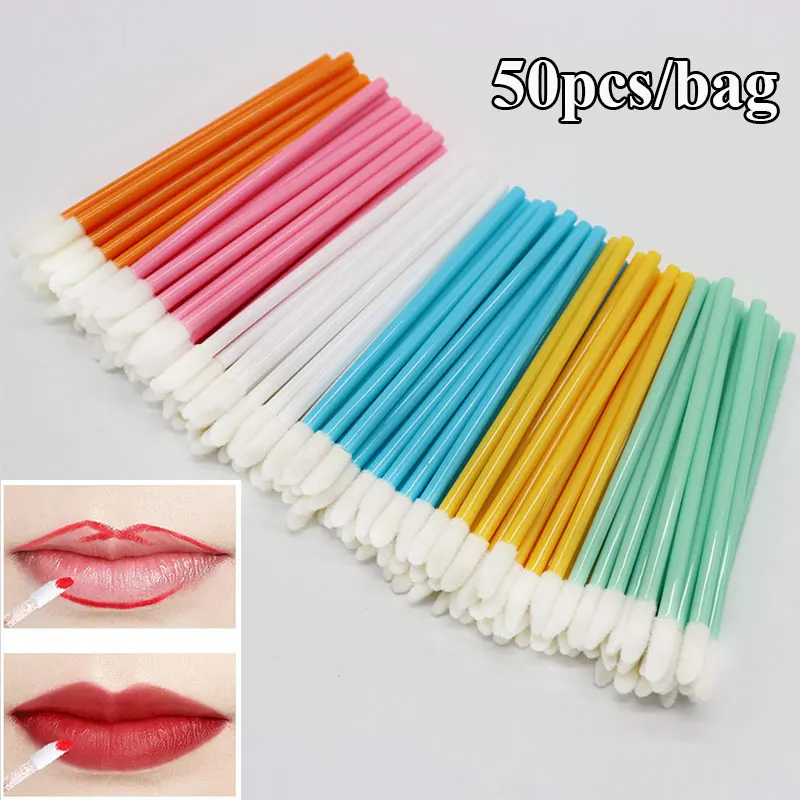 

50pcs Disposable Cosmetic Lip Brush Lipstick Lip Glossy Wands Pen Cleaner Applicator Eyeshadow Gloss Makeup Brushes Tools 2021