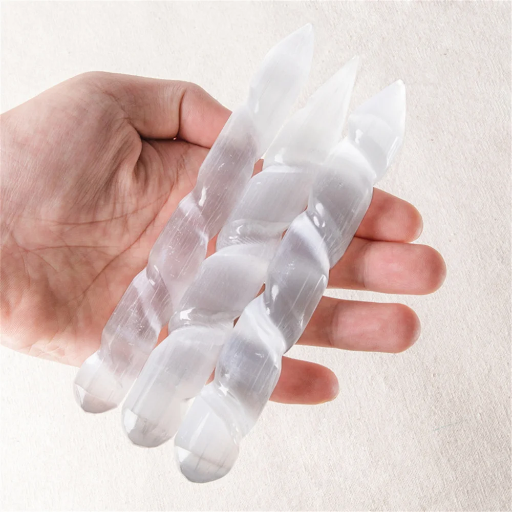 

Natural Selenite Crystal Spiral Energy Wand Moroccan Reiki Healing Meditation Massage Stick Acupoint Therapy Accessories