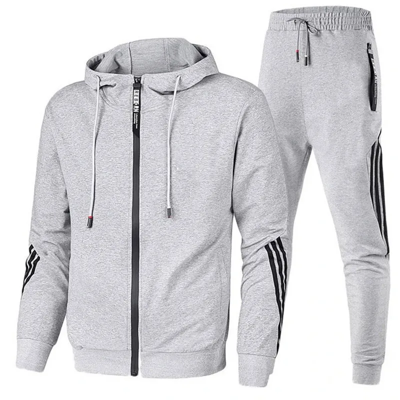 

Spring and Autumn New Men's Suit Zipper Long Sleeve Hoodie + Trousers Two Pieces Casual Sportswear Gym Thickened Tracksuit Man
