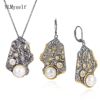 irregular pearl pendant earrings sets for women vintage jewelry punk cool 2pcs necklace set