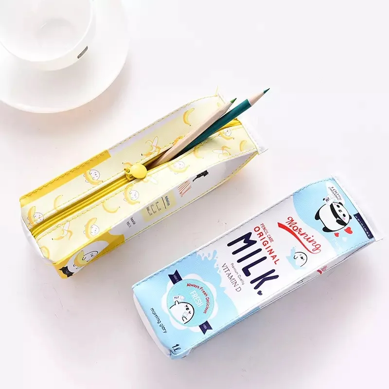 

Kawaii Pencil Box Milk Pen Box Pencil case For Girls Boys Cute Korean Leather School Pencil Case Stationery Bag School Supplie