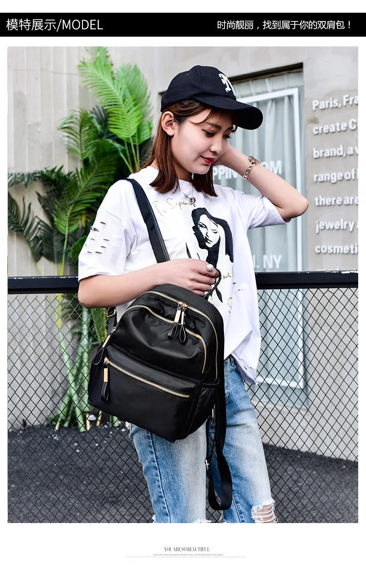 

Fashion Quality Nylon Women Backpack Fashion Solid School Bags For Teenager Girls Casual Women Black Backpacks