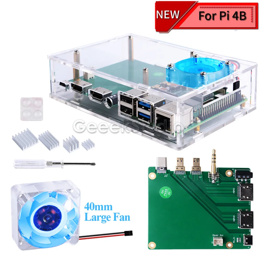 Акриловый Raspberry Pi set-top box kit синий светодиодный светильник 4010 вентилятор и