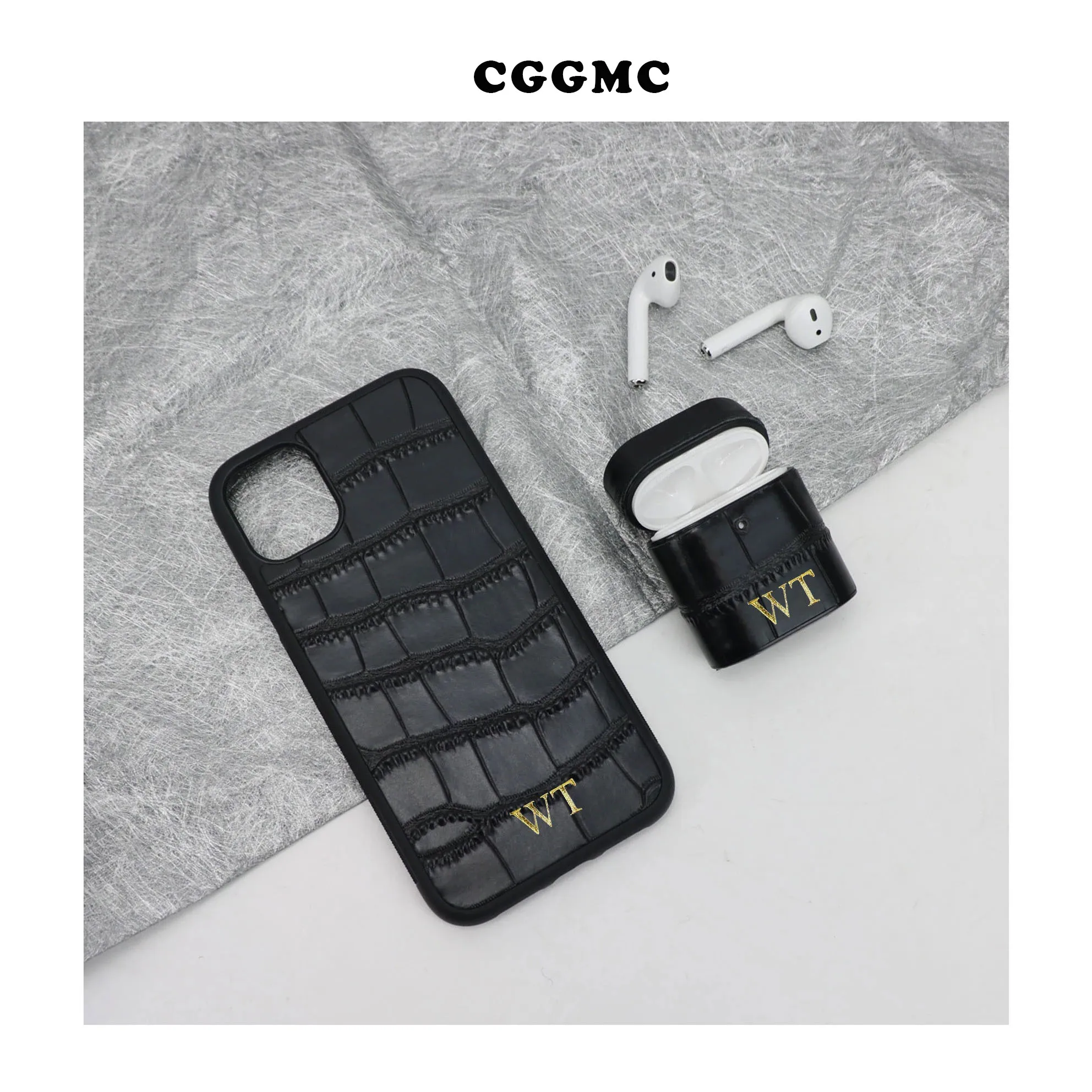 Customized Luxury Genuine Leather Crocodile Mobile Phone Case for Iphone 11 12 13 PRO Max Protective Cover For Airpods 1 2 Pro 4